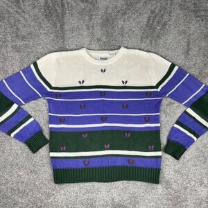 Vintage Country Suburbans Cream/Purple/Green Floral Sweater Size M
